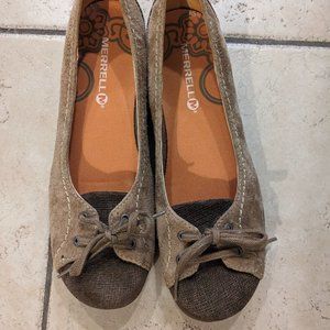 Merrell Oasis Ballet Flat Lace Up Suede Brown Slip On Shoes Size 8 Women's
